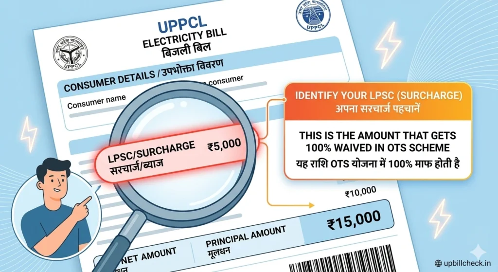 Where to Find Surcharge LPSC on UPPCL Electricity Bill Sample Image