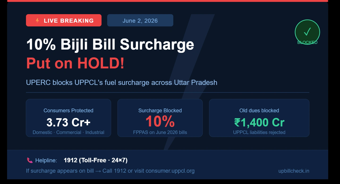 BREAKING: 10% UP Bijli Bill Fuel Surcharge Put on Hold! UPERC Steps In to Give Consumers Massive Relief (June 2026)