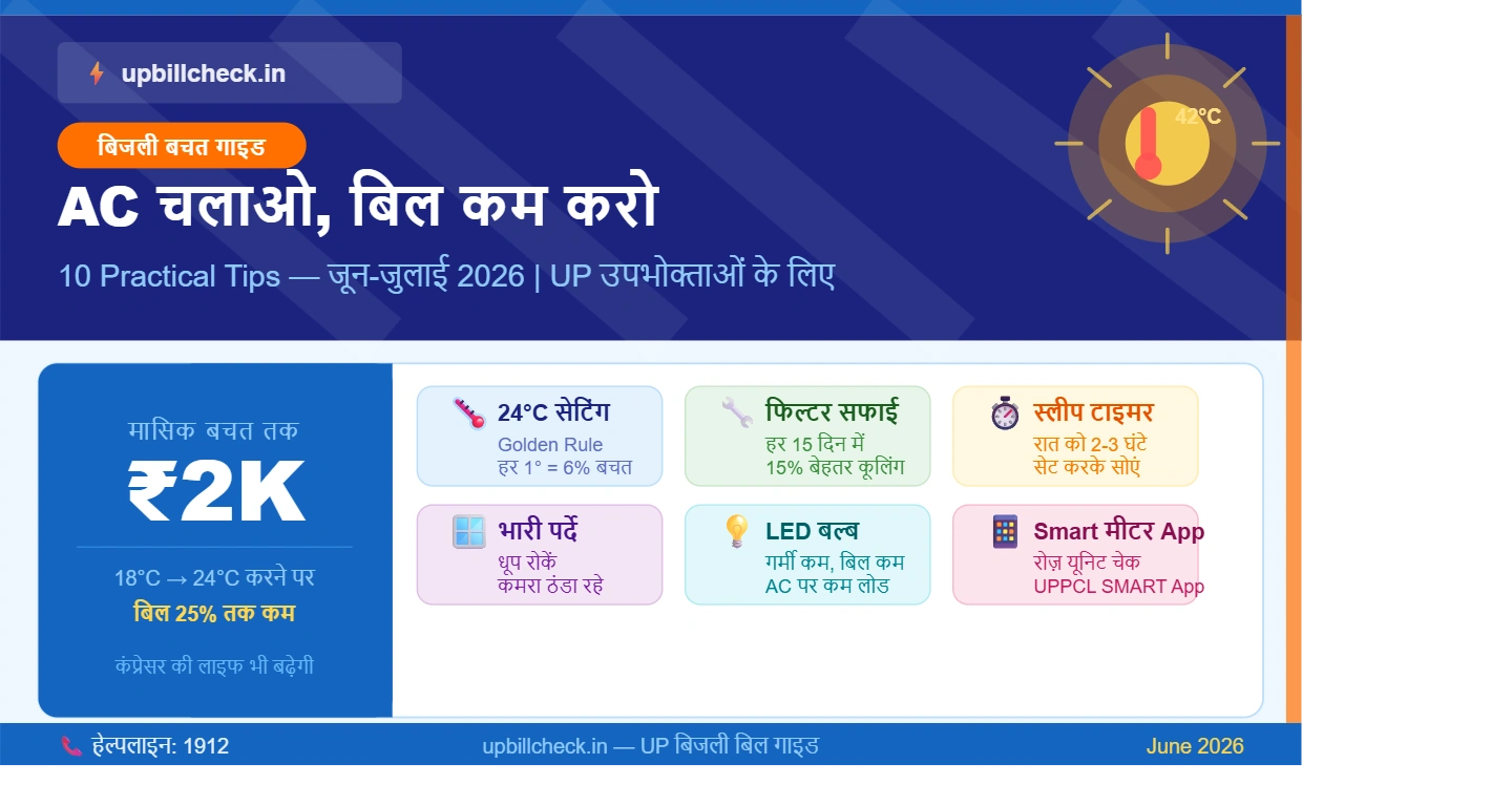 June-July 2026 Mein AC Chalao, Bill Kam Karo: 10 Practical Tips UP Consumers Ke Liye