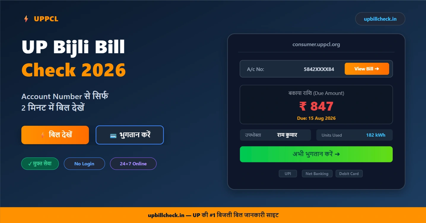 UP बिजली बिल चेक करें 2026 — UPPCL Account Number से Online देखें